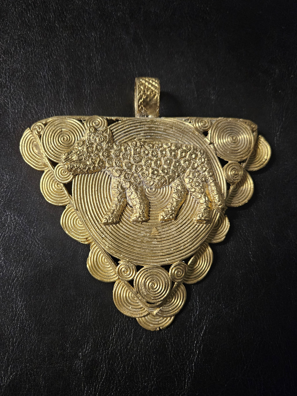 African Brass Tiger Pendant with Adinkrahene Symbol – Ghana