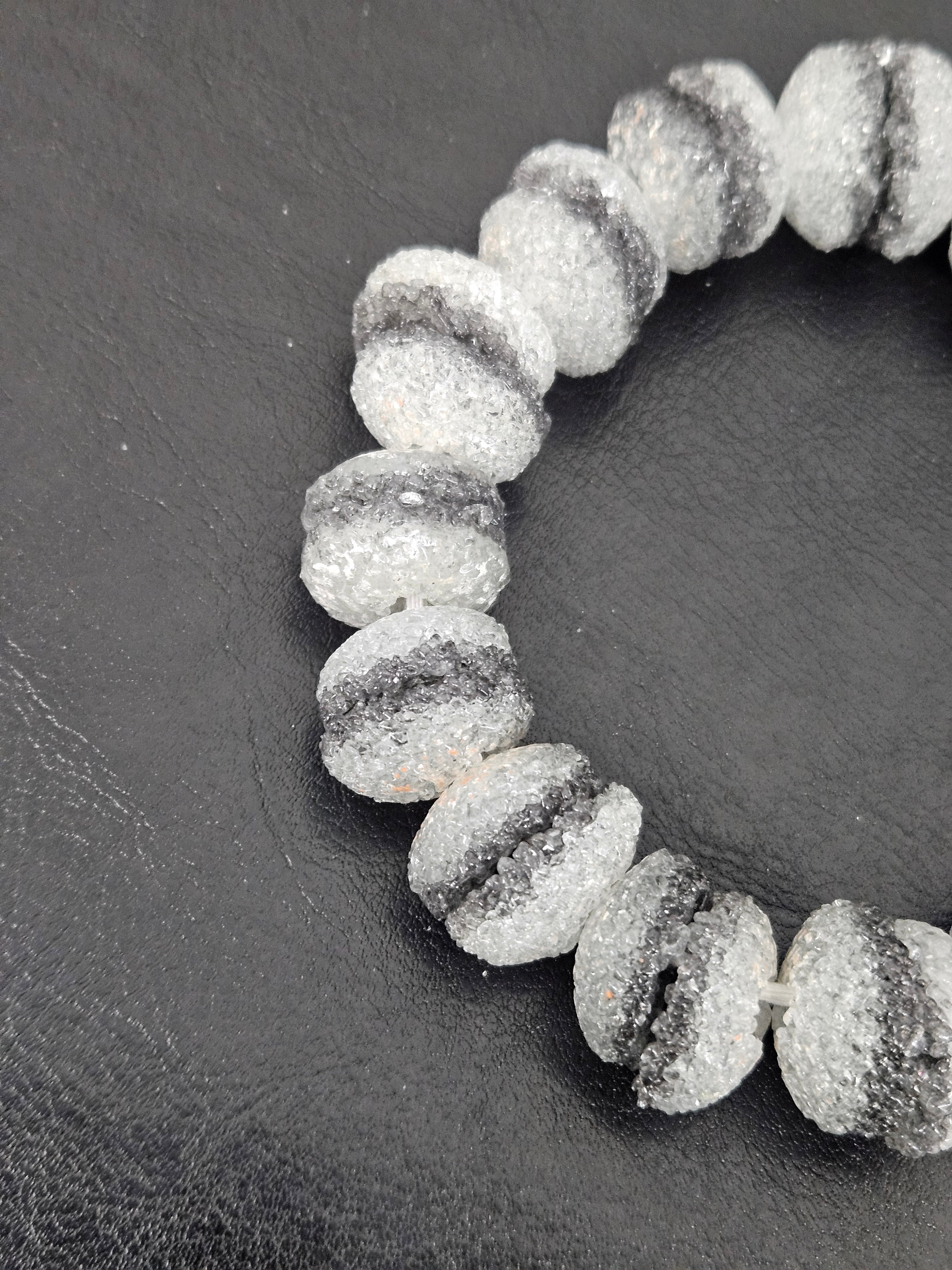 Black & White Krobo Sugar Glass Rondelle Beads | Handcrafted Recycled Glass Beads from Ghana | Approx. 30 Beads Per Strand