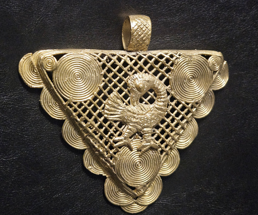 Oversized Sankofa Bird Adinkra Brass Pendant – Handcrafted in Ghana