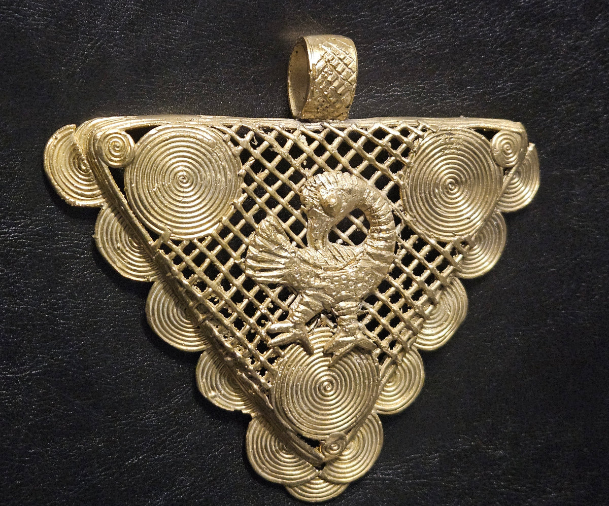 Oversized Sankofa Bird Adinkra Brass Pendant – Handcrafted in Ghana