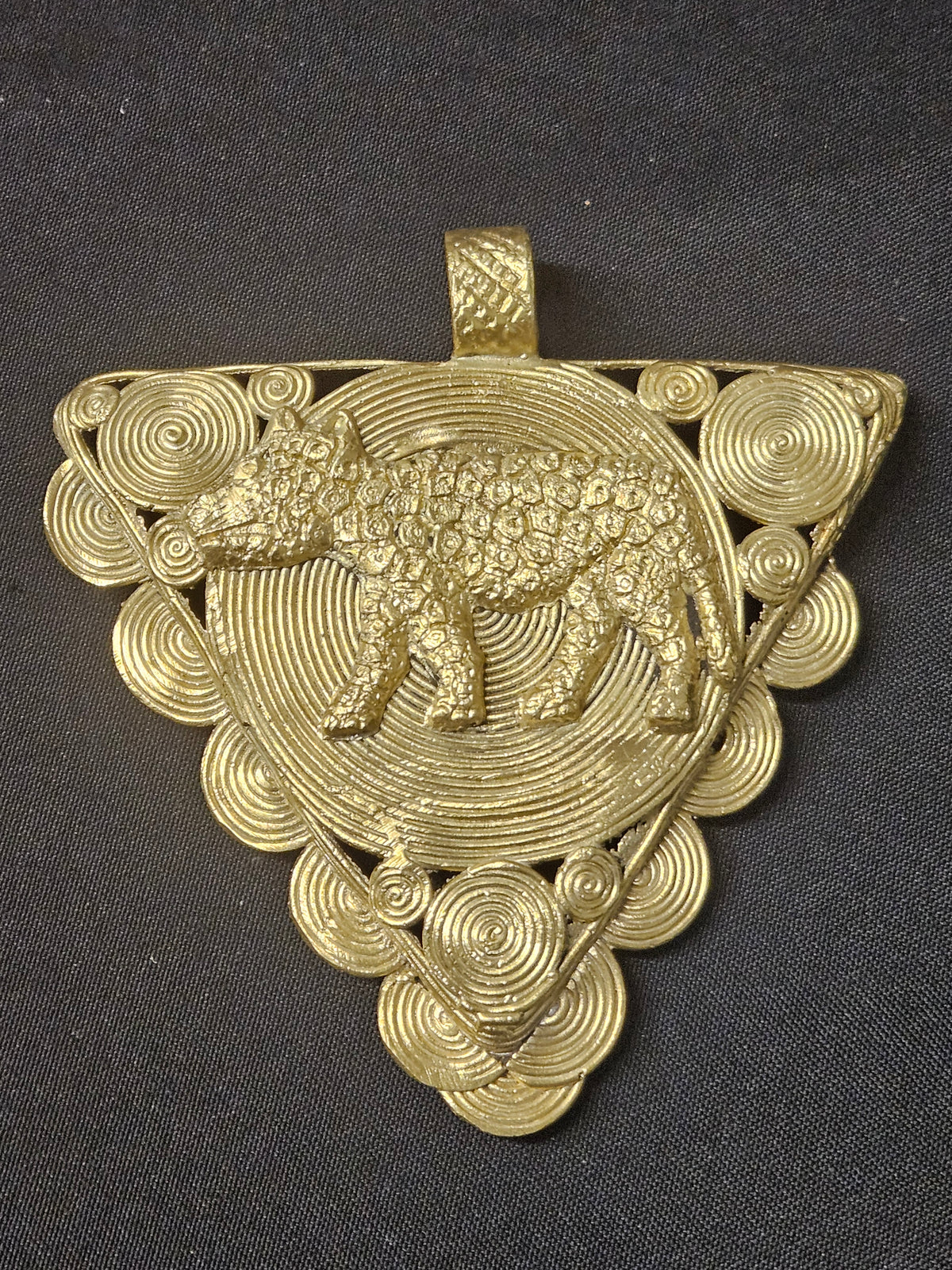 African Brass Tiger Pendant with Adinkrahene Symbol – Ghana