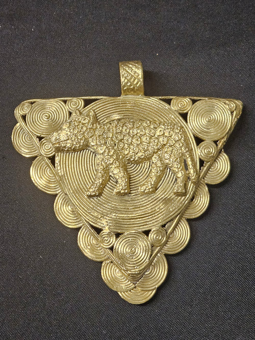 African Brass Leopard Pendant with Adinkrahene Symbol – Ghana