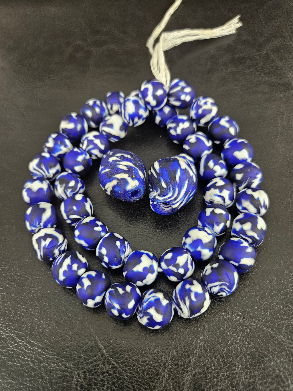 African Glass Bead Bundle – Blue & White Krobo Rounds + Focal Beads