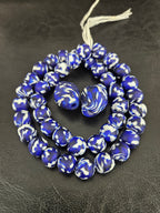 African Glass Bead Bundle – Blue & White Krobo Rounds + Focal Beads