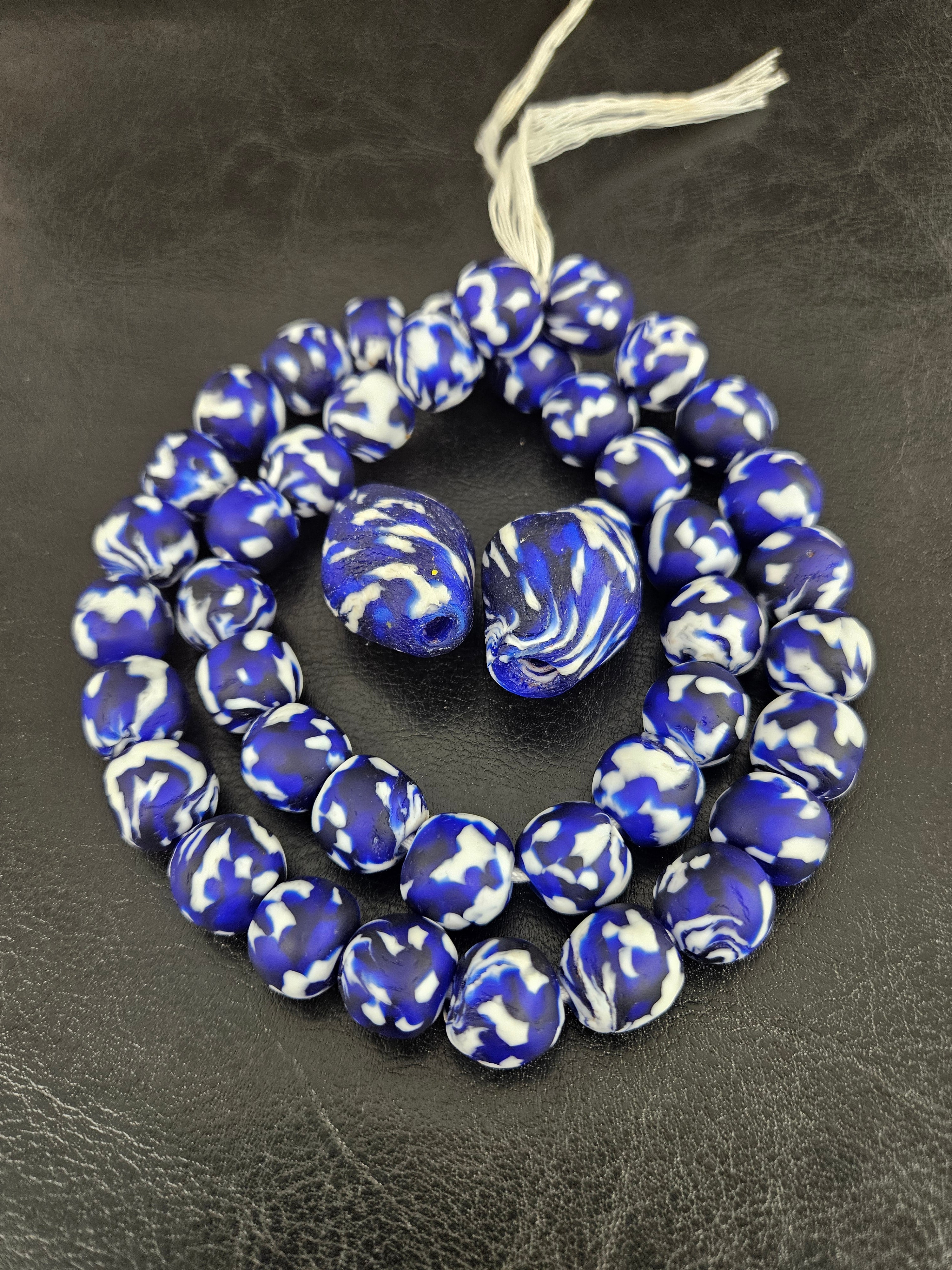 African Glass Bead Bundle – Blue & White Krobo Rounds + Focal Beads