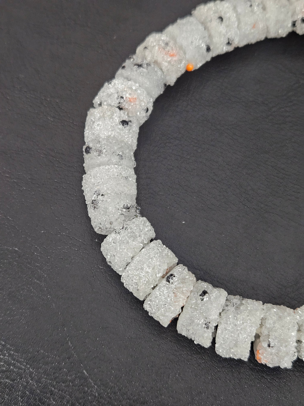 White Confetti Krobo Sugar Glass Short Tube Beads | Handcrafted Recycled Glass Beads from Ghana | Approx. 32 Beads Per Strand