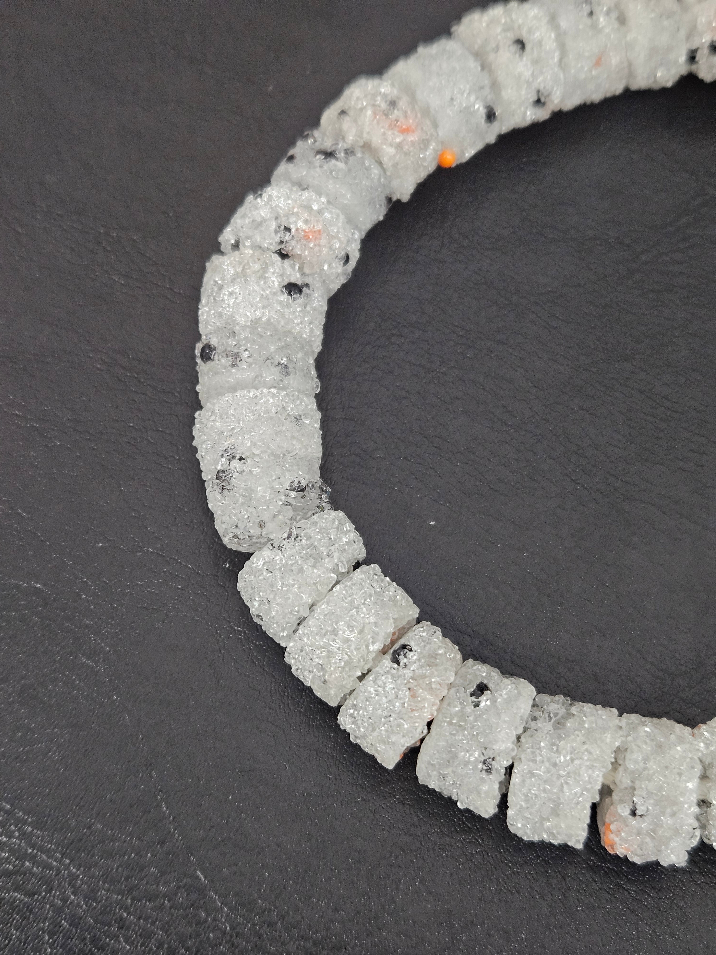 White Confetti Krobo Sugar Glass Short Tube Beads | Handcrafted Recycled Glass Beads from Ghana | Approx. 32 Beads Per Strand