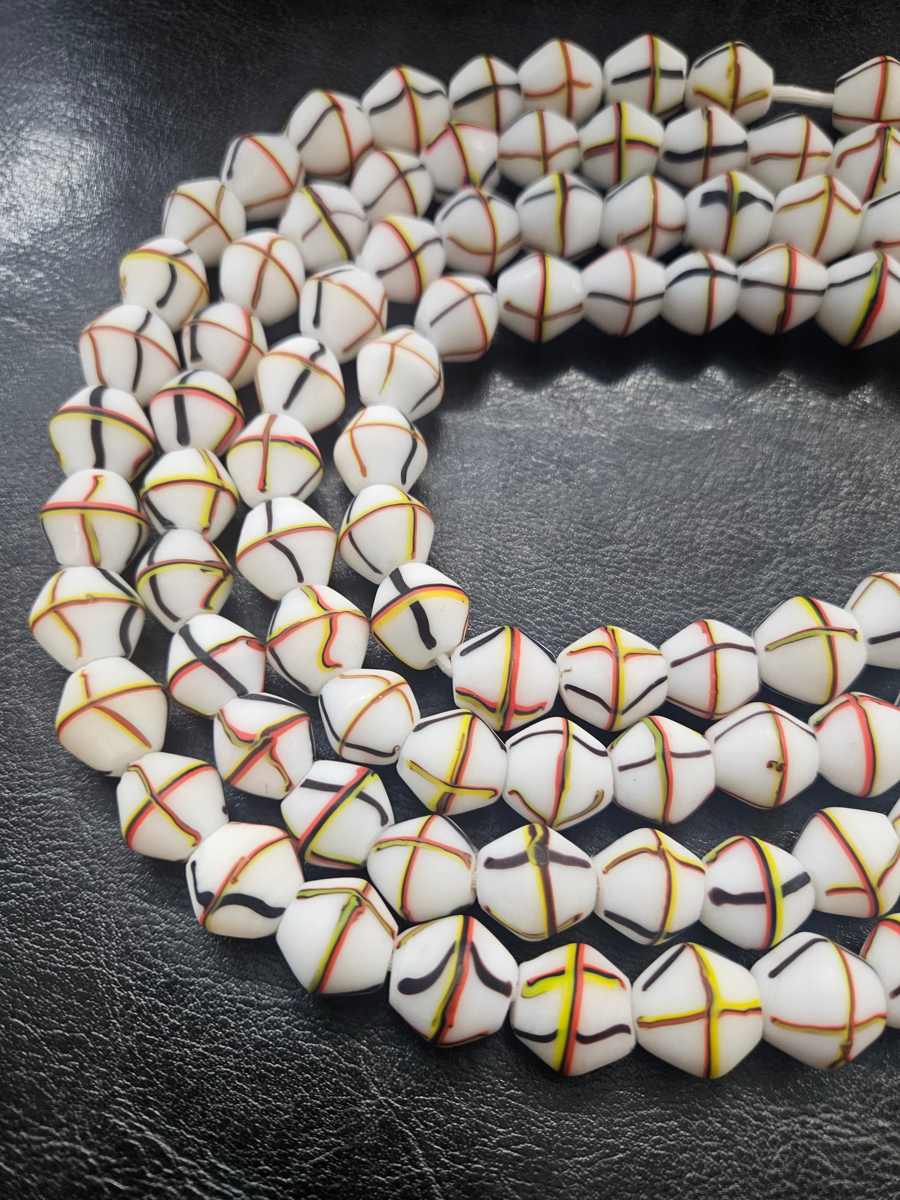 Designer White Multicolor Trade Beads – Graphic Stripe Pattern
African Trade Beads –