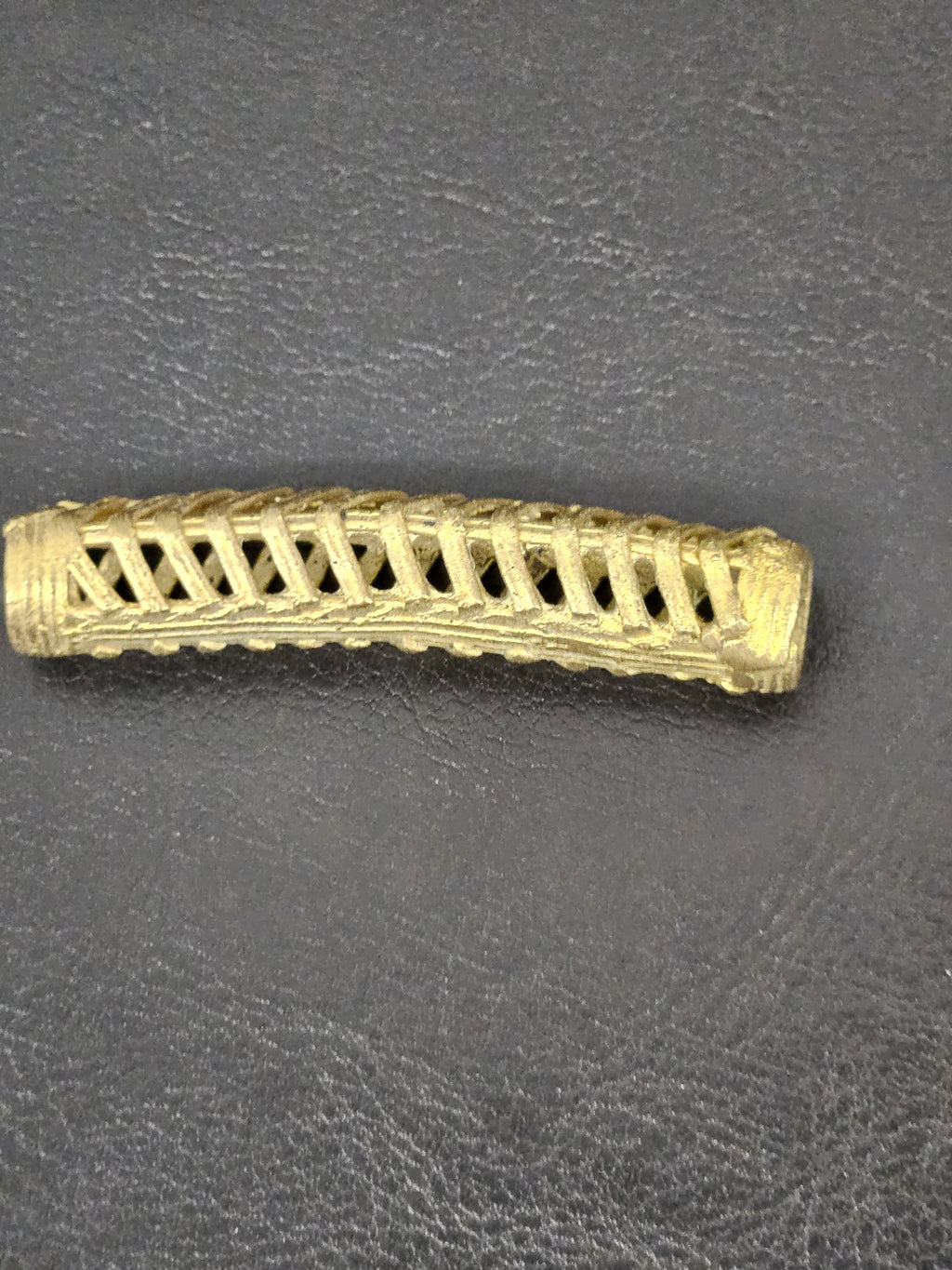 Handcrafted Ashanti Brass Curved Openwork Tube Component Bead | Large Hole African Brass Focal Bead | Ghana Bracelet & Leather Jewelry Component 62mm