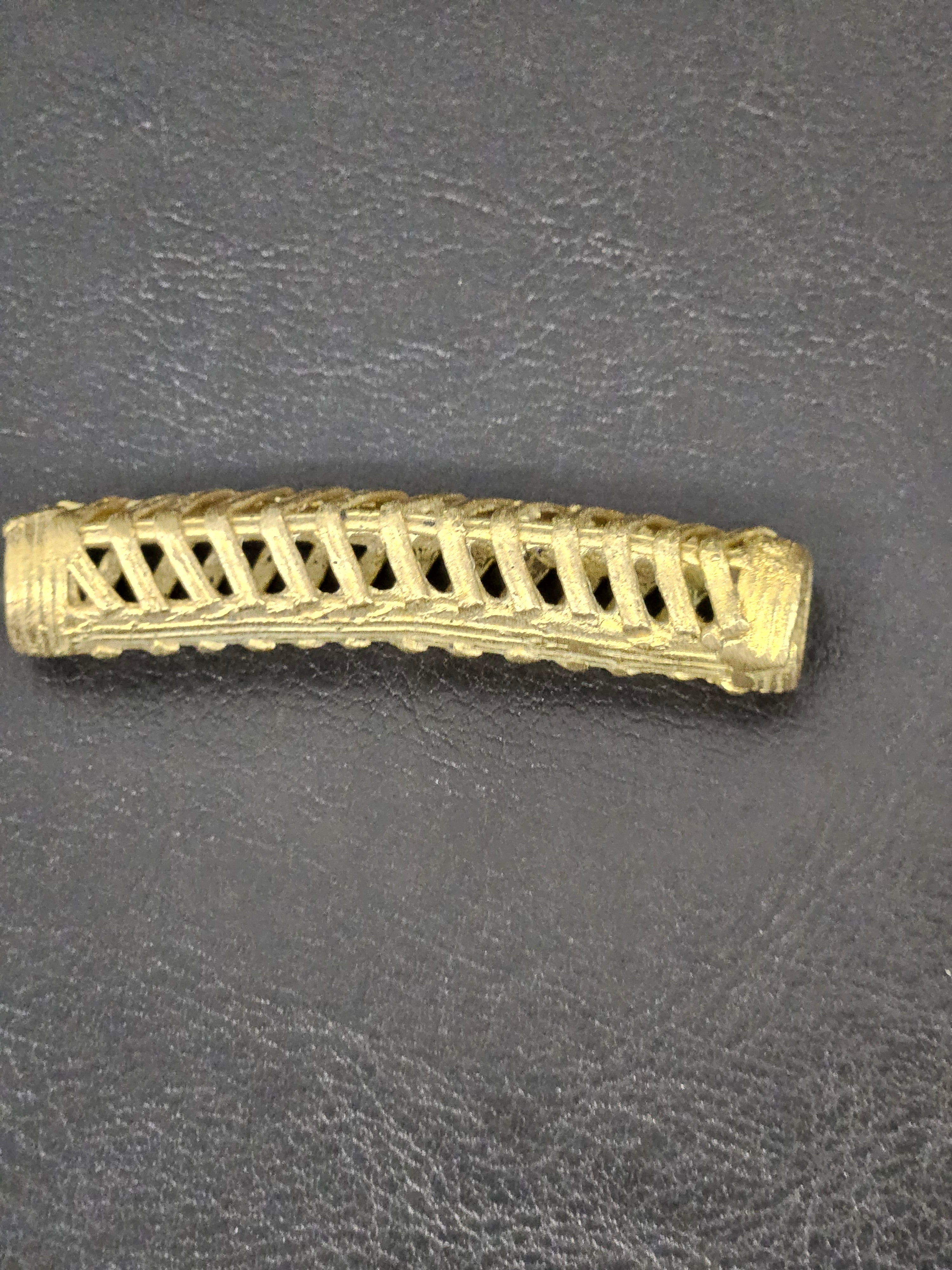 Handcrafted Ashanti Brass Curved Openwork Tube Component Bead | Large Hole African Brass Focal Bead | Ghana Bracelet & Leather Jewelry Component 62mm