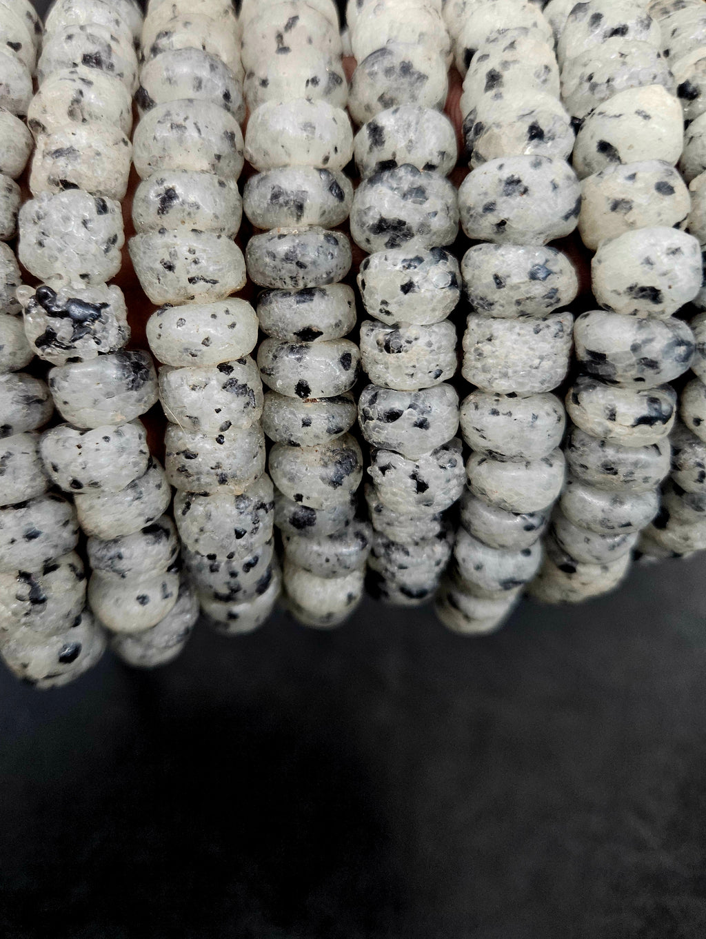 Handmade White & Black Speckled African Glass Beads – Krobo Recycled Glass Short Tube Beads for Jewelry Making