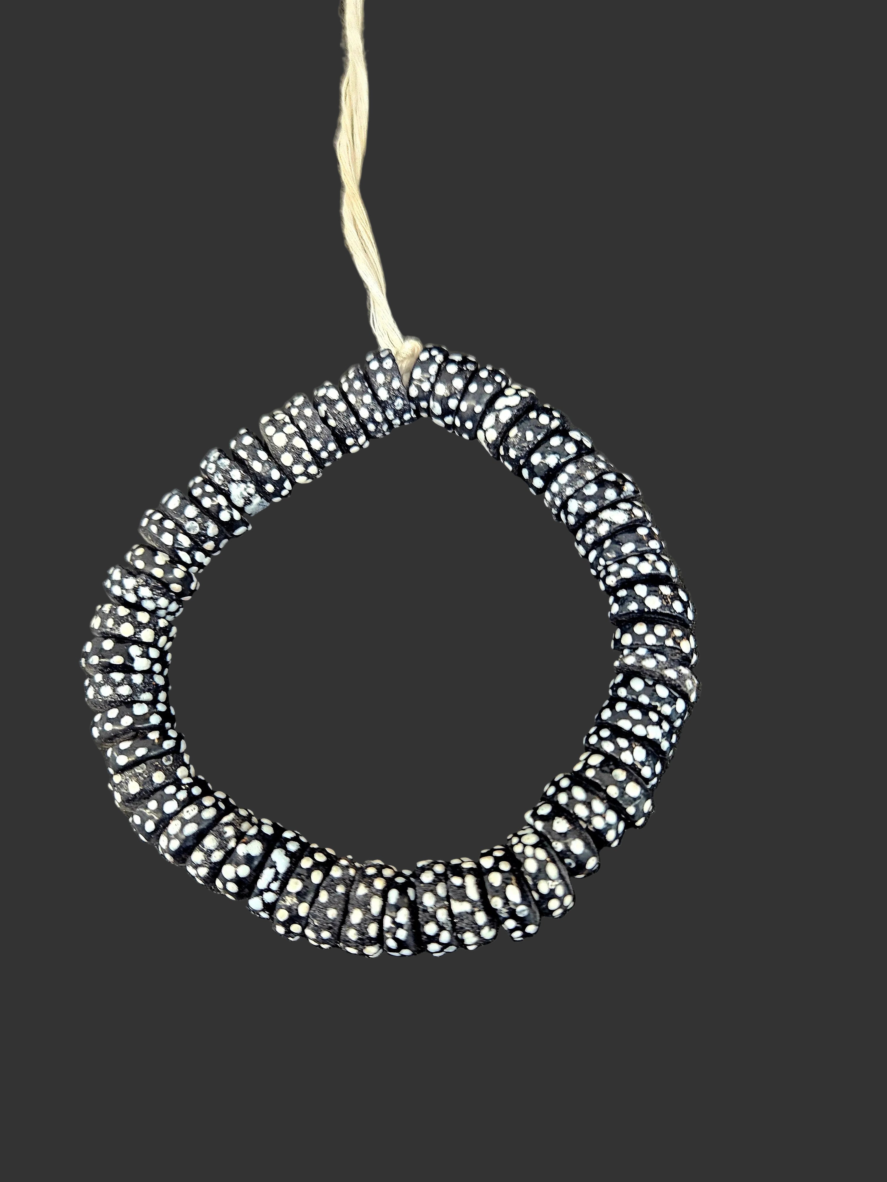 African Glass Beads – Painted Krobo Short Tubes, Black & White Krobo Beads