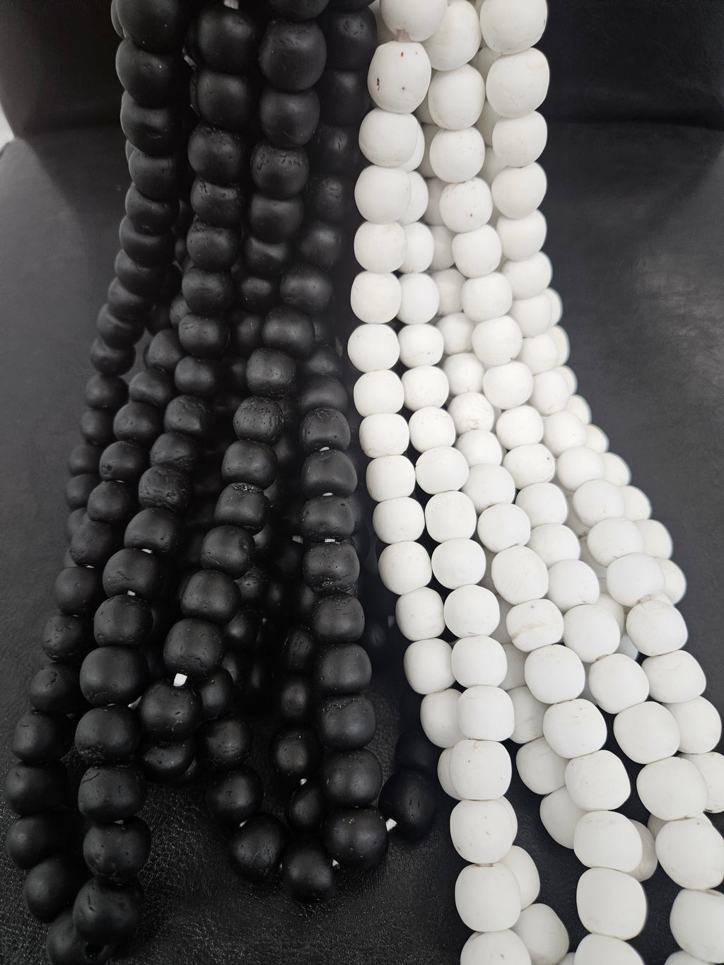 White Krobo Powdered Glass Round Beads | 13–14mm | Ghana | Approx. 40–41 Beads