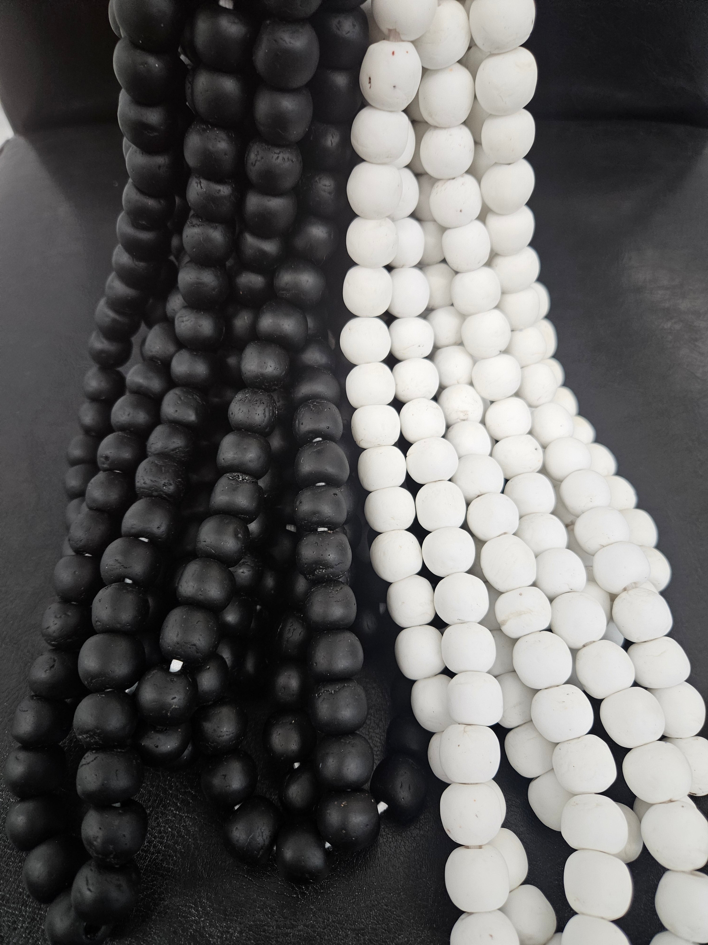 White Krobo Powdered Glass Round Beads | 13–14mm | Ghana | Approx. 40–41 Beads