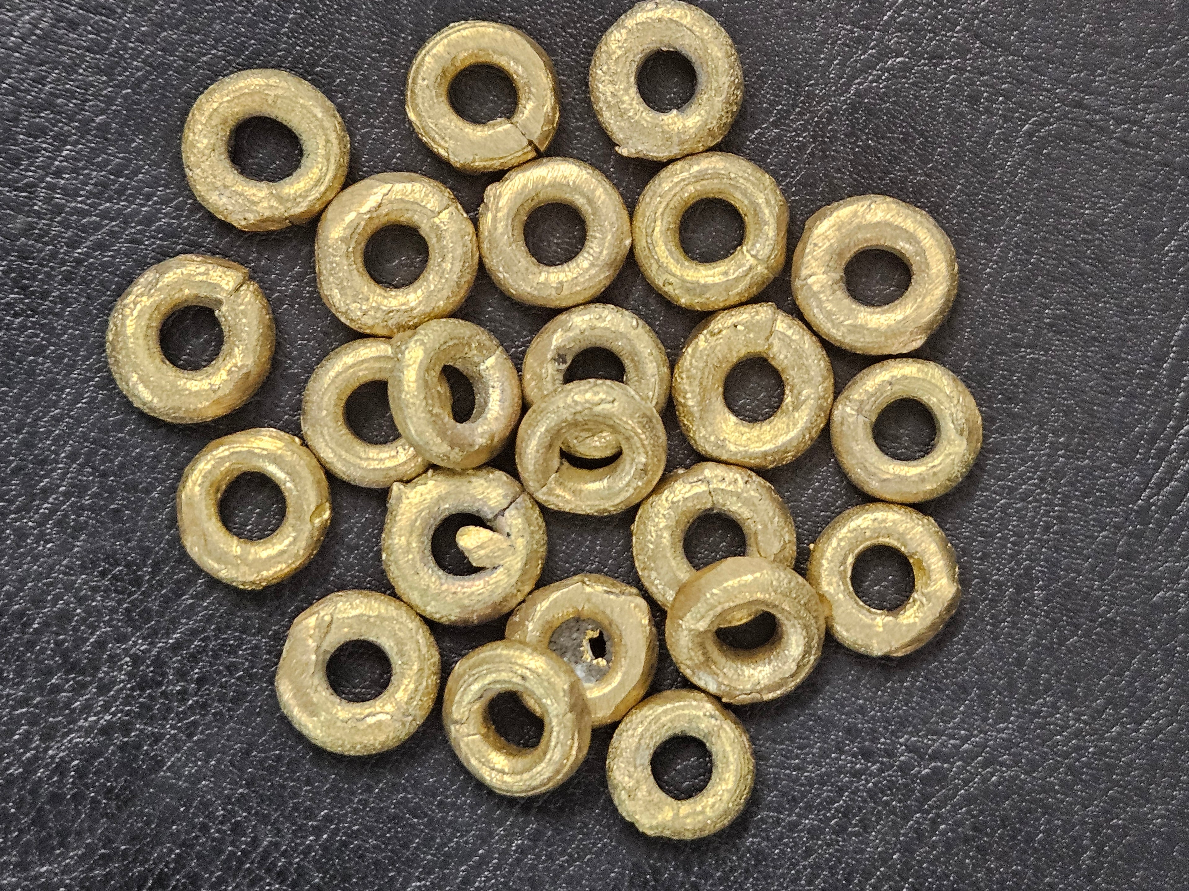Handcrafted Ashanti Brass Ring Spacer Beads | Large Hole African Brass Donut Beads from Ghana | Jewelry Making Components