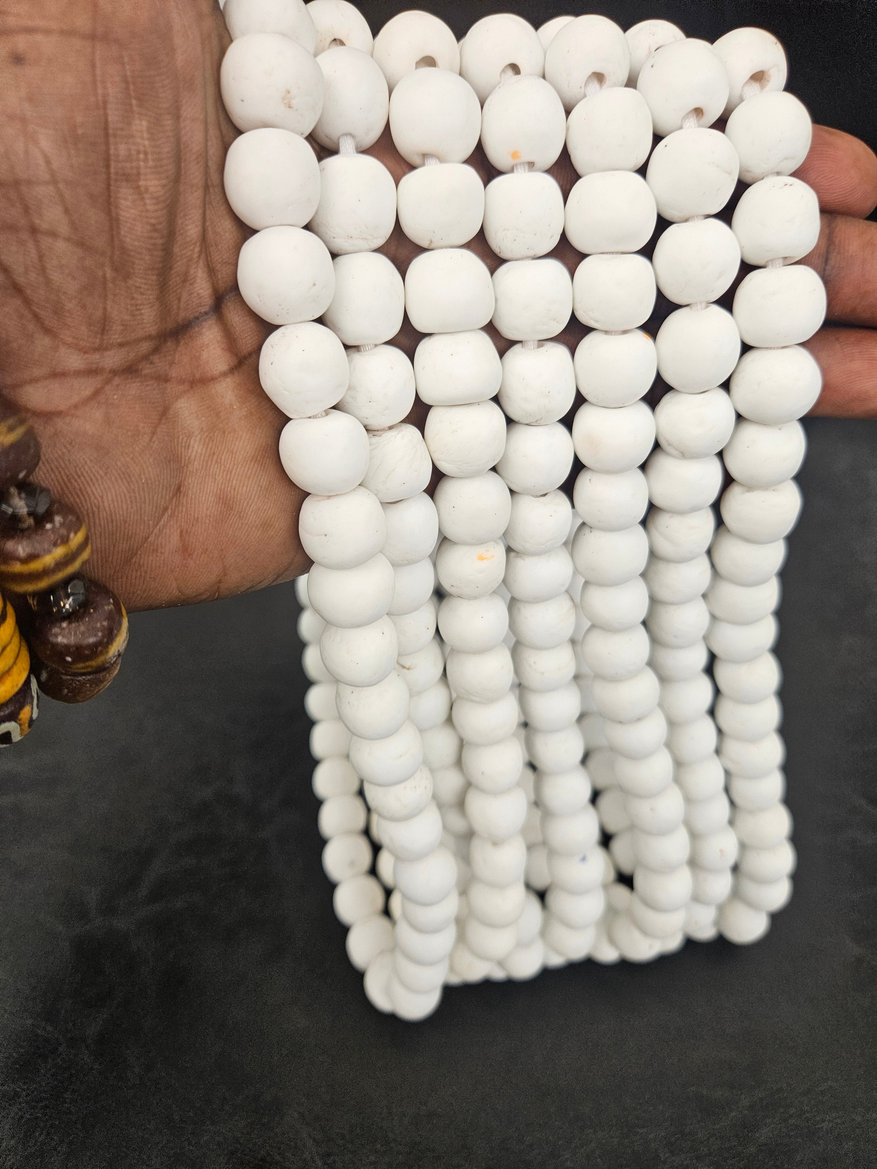 White Krobo Powdered Glass Round Beads | 13–14mm | Ghana | Approx. 40–41 Beads