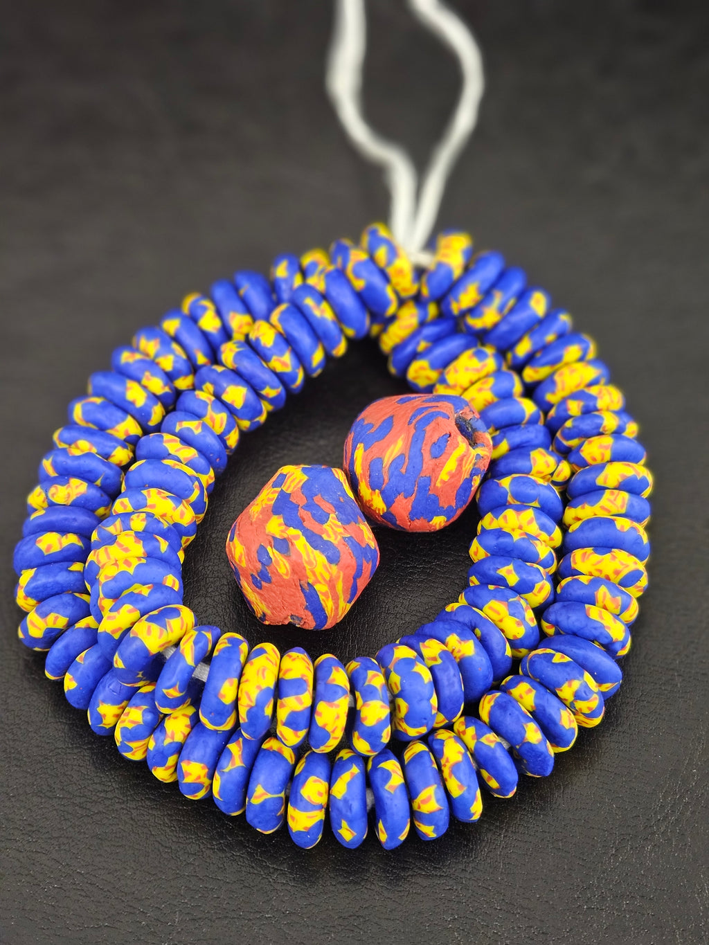 Blue African Beads Bundle – Krobo Glass Rondelles + Bicone Focal Beads