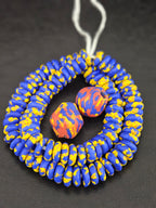 Blue African Beads Bundle – Krobo Glass Rondelles + Bicone Focal Beads