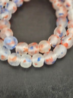 Authentic Red White Blue Krobo Recycled Glass Beads | Handmade Translucent Ghana Beads 12–14mm