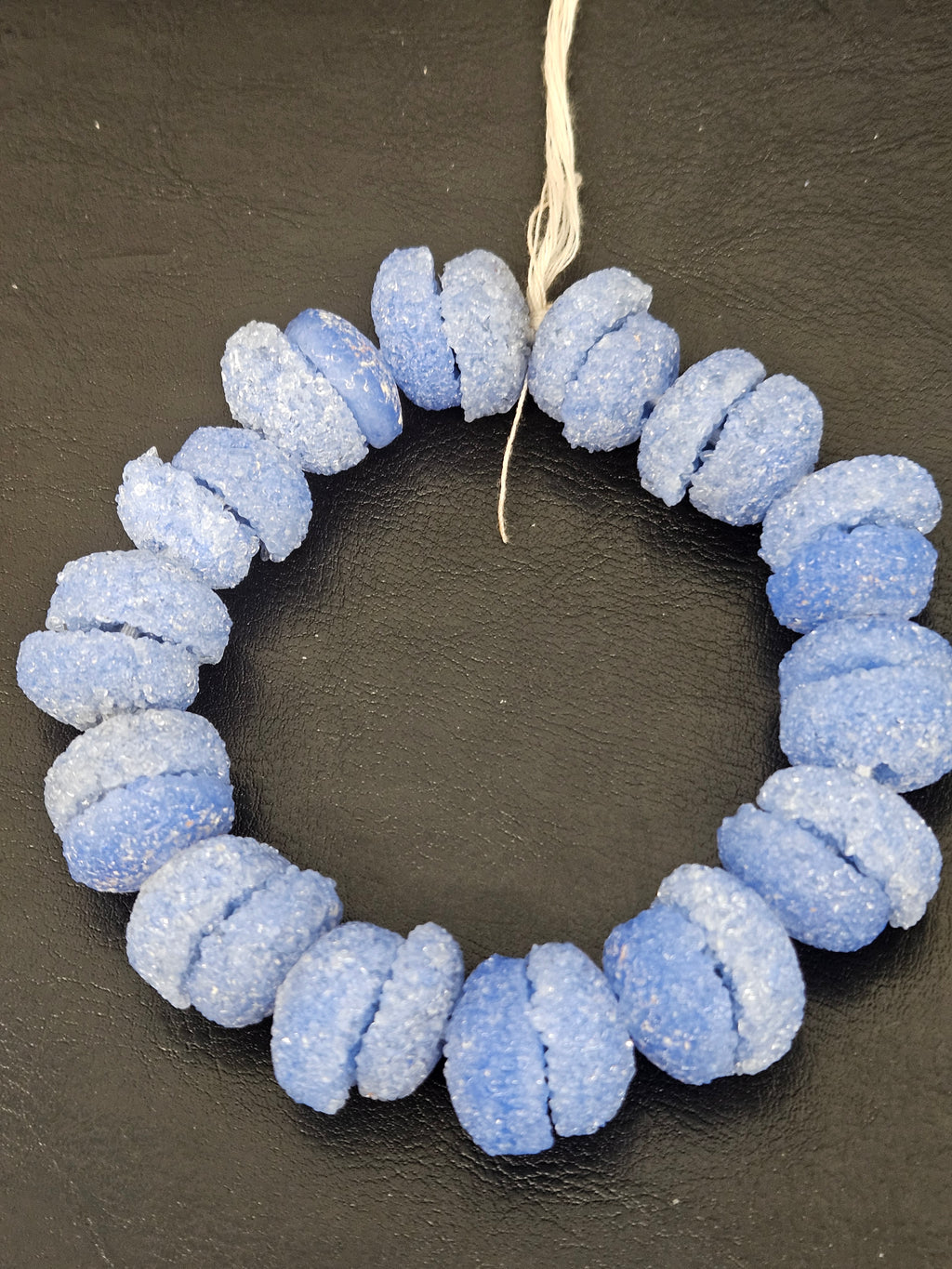 Cornflower Blue Krobo Sugar Glass Rondelle Beads | Handcrafted Recycled Glass Beads from Ghana | Approx. 30 Beads Per Strand