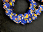 Cobalt Blue Eye Motif African Trade Beads Sourced in Ghana | Large-Hole Glass Trade Beads | 15–16mm Designer & Collector Strand