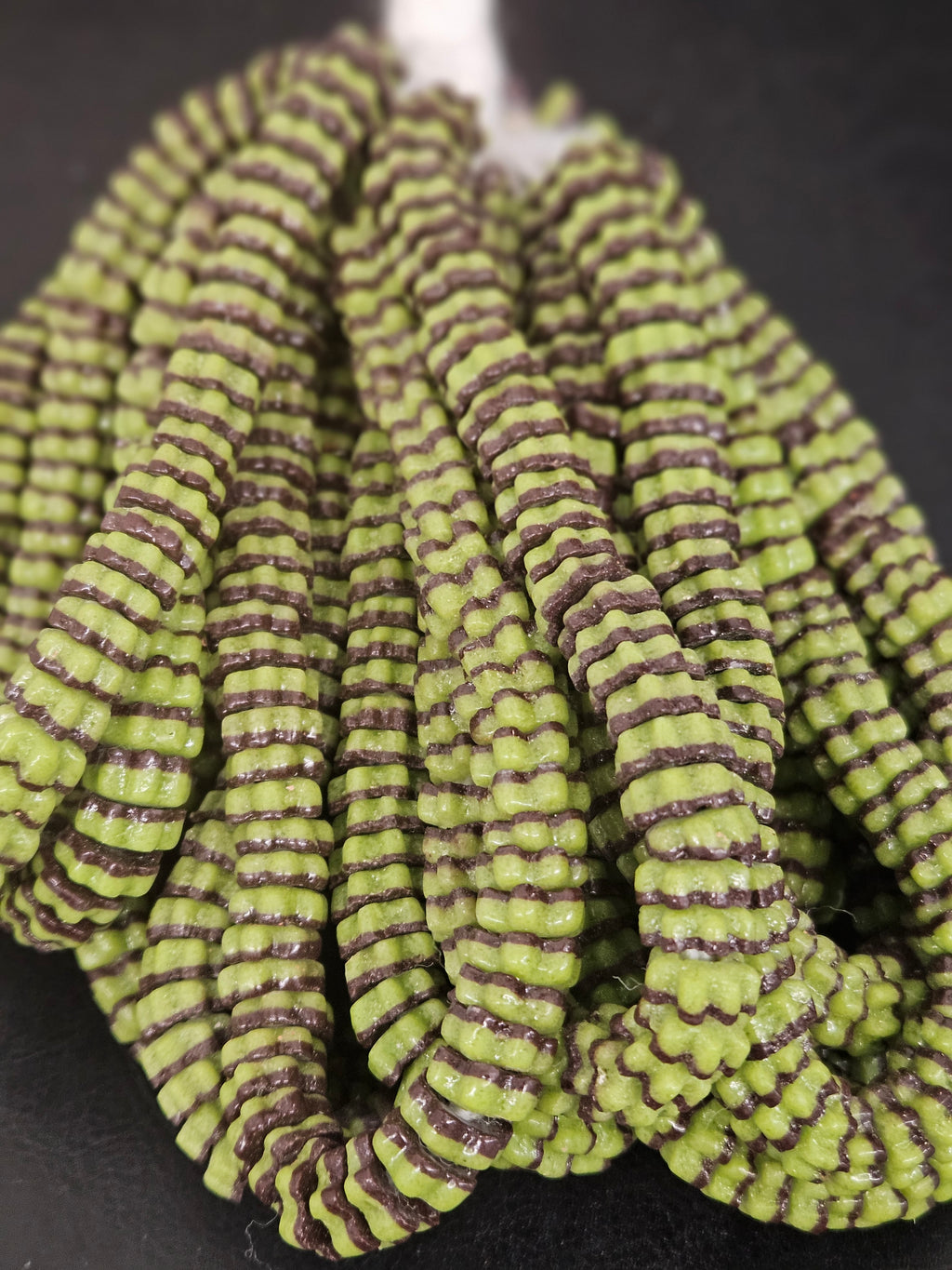 Spring Green & Cocoa Brown Krobo Glass Spacer Beads | Handcrafted Recycled Glass Beads from Ghana