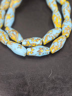 Sky Blue & Golden Fusion Krobo Recycled Glass Beads | Handmade African Statement Beads from Ghana