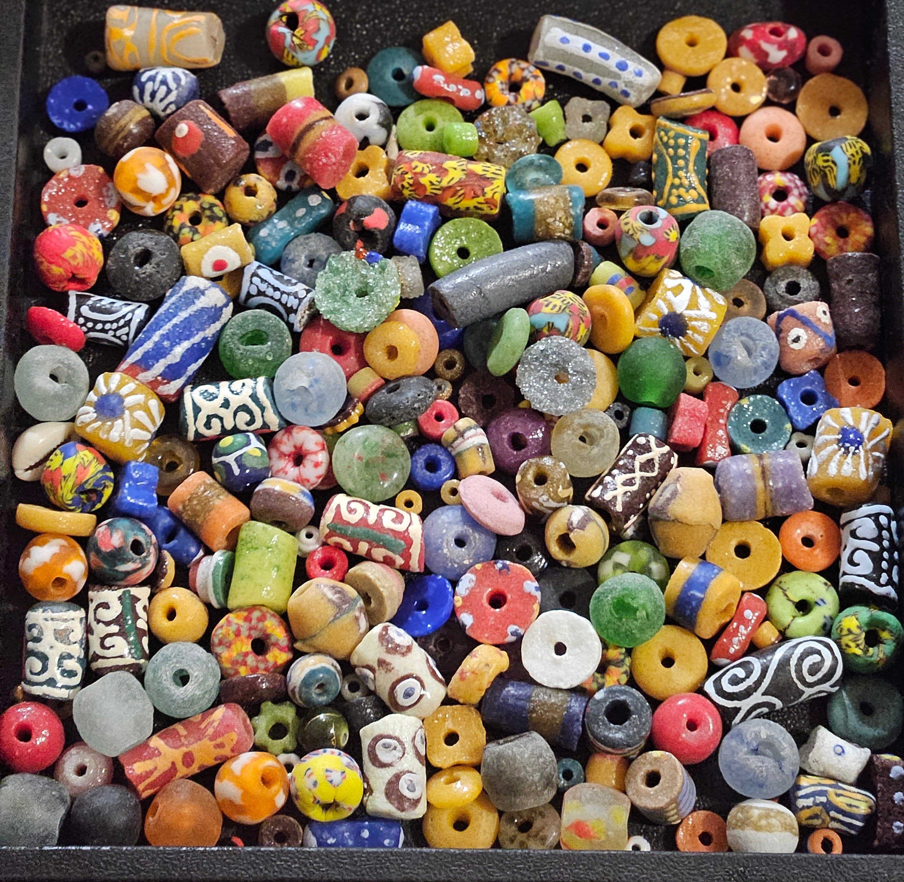 Soup‑Mix of Authentic Ghanaian Krobo Recycled Glass Beads – Approx. 160 Beads (One Cup) – Eco‑Chic Jewelry Supply