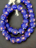 Royal Blue Floral Eye African Trade Beads Sourced in Ghana | Large-Hole Recycled Glass Trade Beads | 15–16mm Designer & Collector Strand