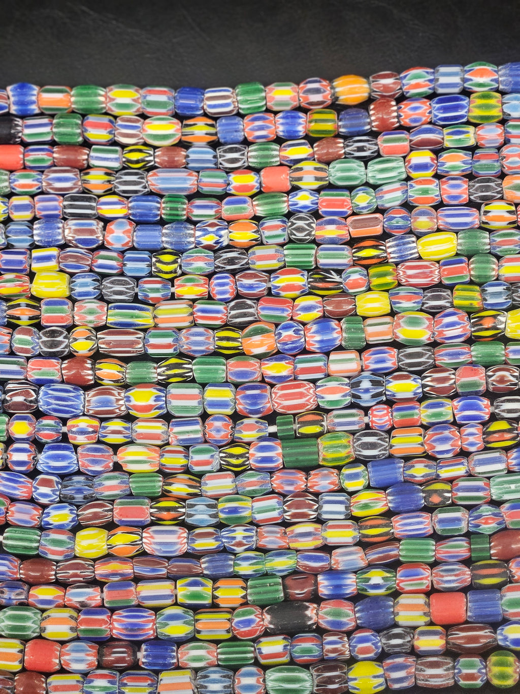 Vintage African Trade Glass Beads | Polychrome Striped Cane Beads | 10–12mm