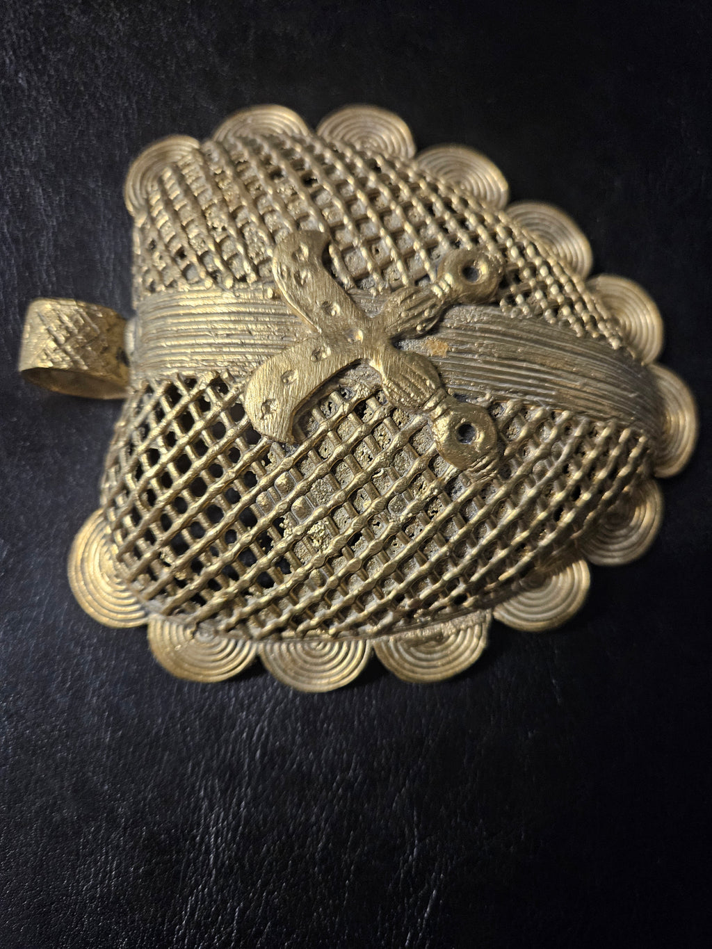 Oversized Akofena Adinkra Symbol Brass Pendant Handmade in Ghana