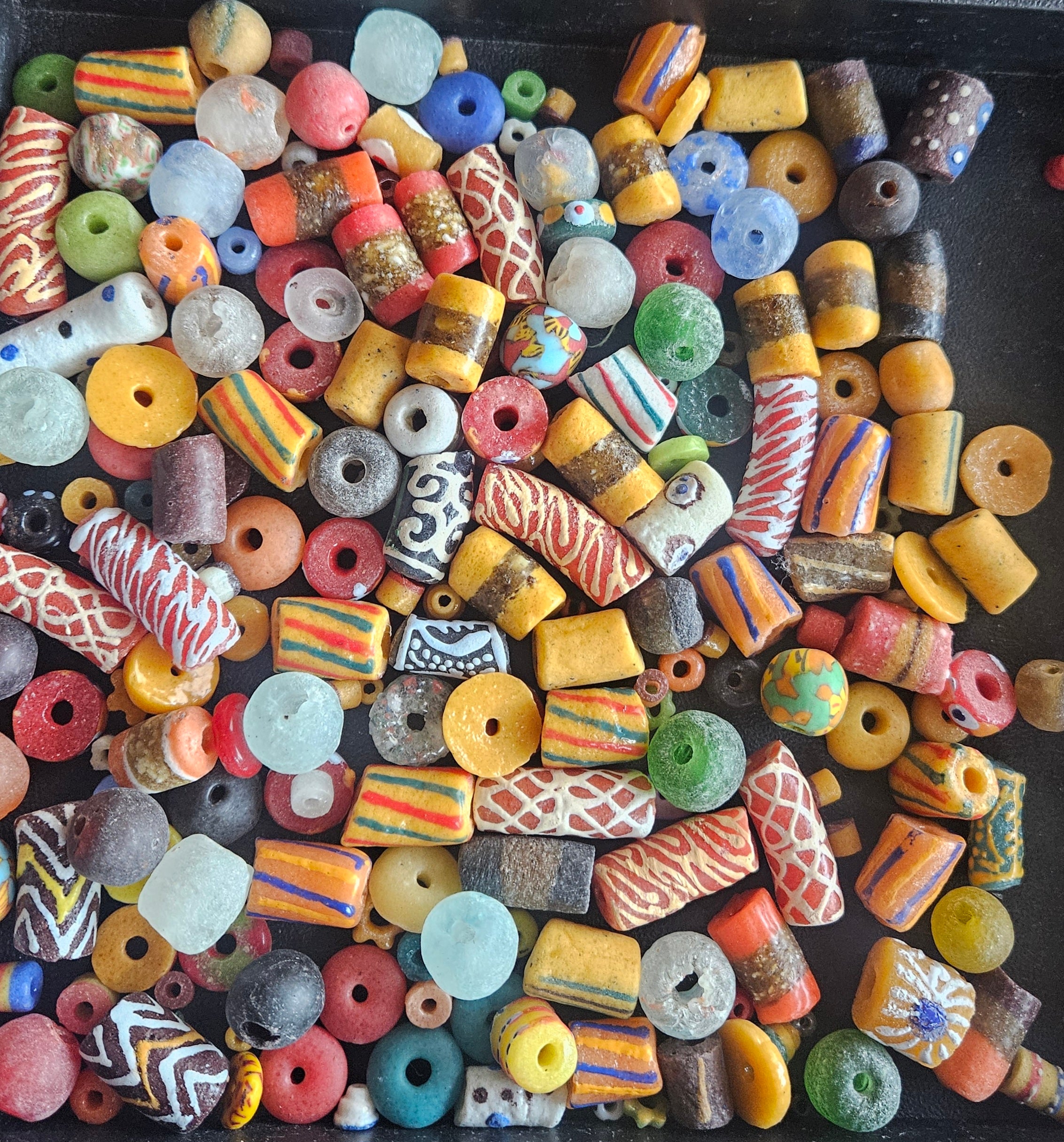 African Krobo Recycled Glass Beads Mix (Sunset + Indigo) — 1 Cup, 160+ Handmade Ghana Beads, 1lb | ABM251