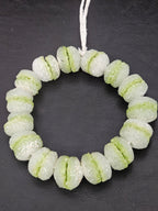 Lime Green & White Krobo Sugar Glass Rondelle Beads | Handcrafted Recycled Glass Beads from Ghana | Approx. 30 Beads Per Strand