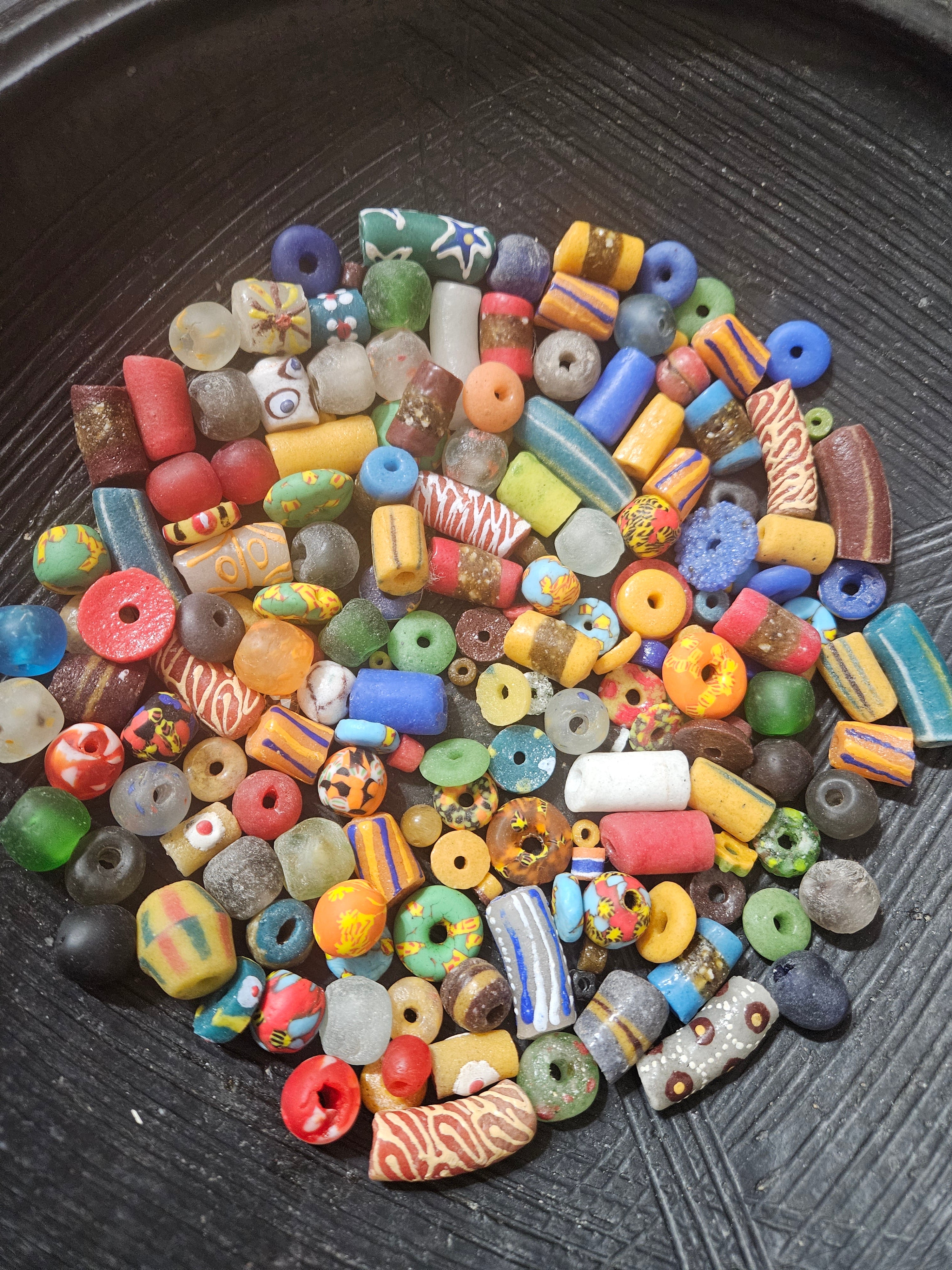 Krobo Recycled Glass Beads Mix (Coastal Blue + Sun Yellow) — 1 Cup, 160+ Handmade Ghana Beads, 1lb | ABM601