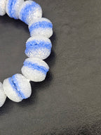Blue & White Krobo Sugar Glass Rondelle Beads | Handcrafted Recycled Glass Beads from Ghana | Approx. 30 Beads Per Strand