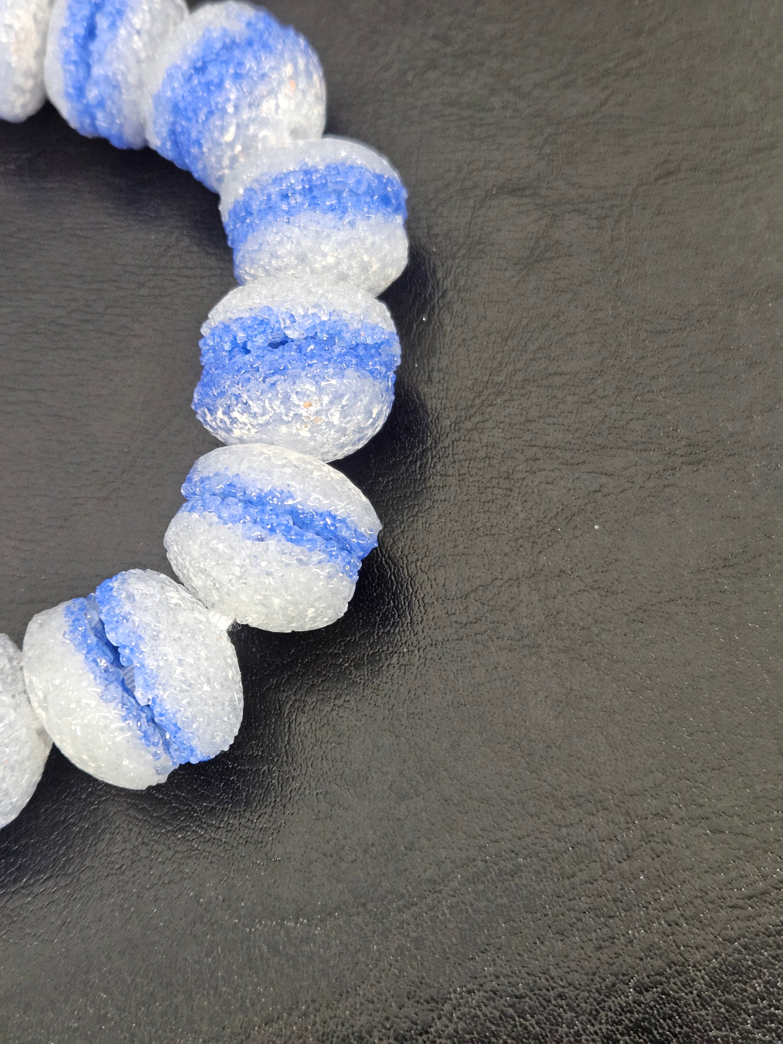 Blue & White Krobo Sugar Glass Rondelle Beads | Handcrafted Recycled Glass Beads from Ghana | Approx. 30 Beads Per Strand