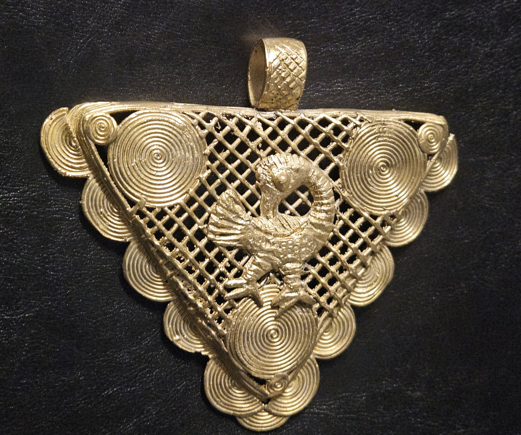 Oversized Sankofa Bird Adinkra Brass Pendant – Handcrafted in Ghana