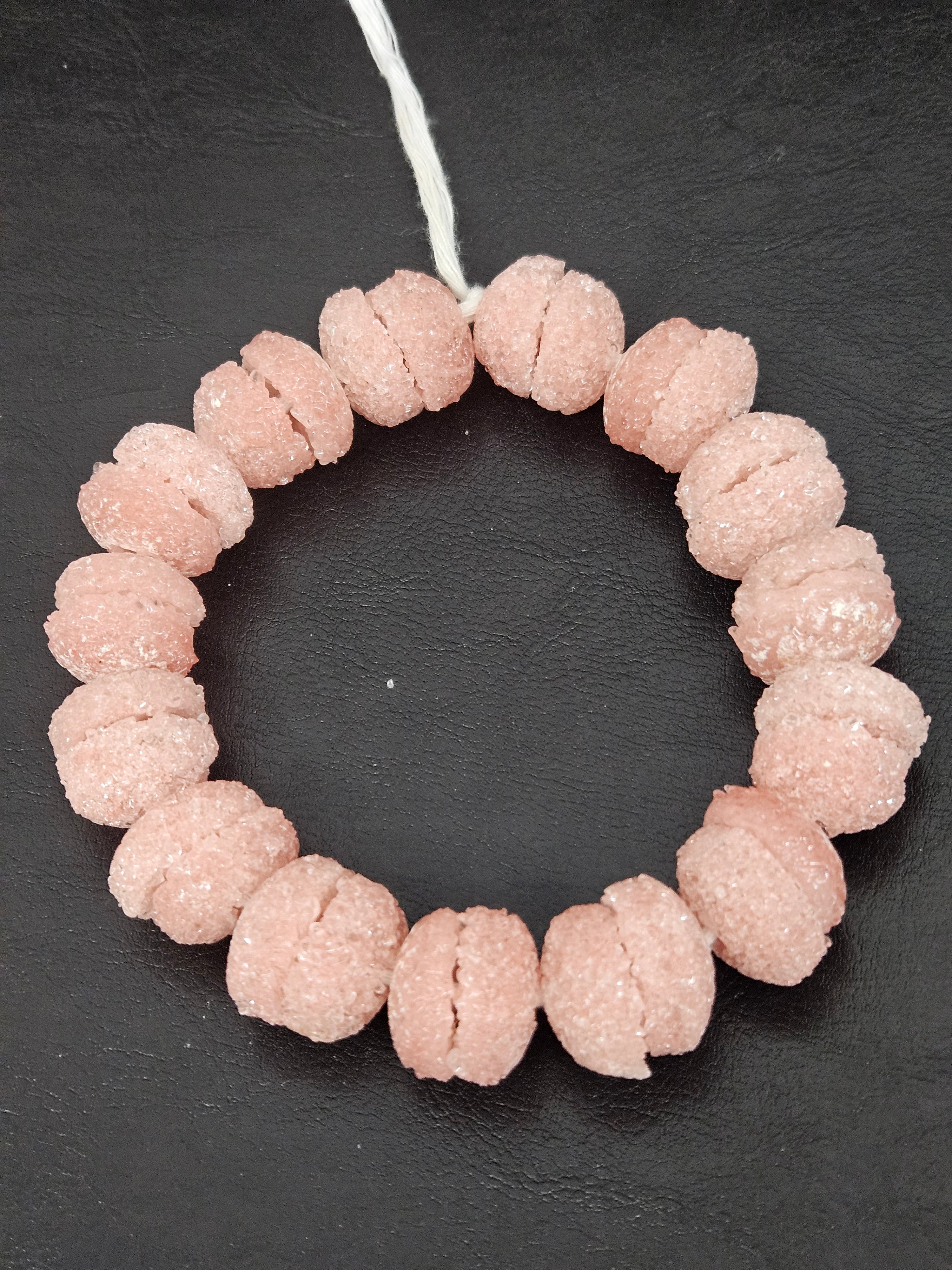 Pink Krobo Sugar Glass Rondelle Beads | Handcrafted Recycled Glass Beads from Ghana | Approx. 30 Beads Per Strand