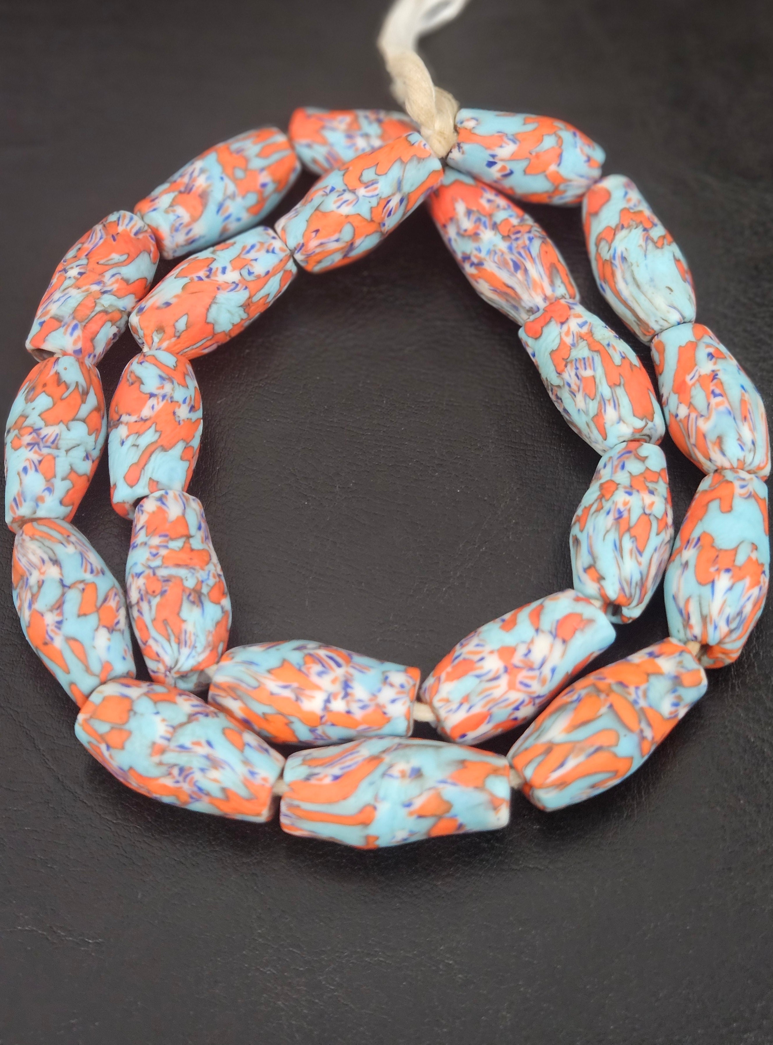XL Coastal Fusion Krobo Recycled Glass Beads | Handmade African Statement Beads from Ghana