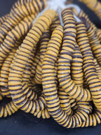 Handmade Golden Ochre & Brown Krobo Glass Spacer Beads, African Recycled Glass Beads, Ghana Jewelry Making Supplies