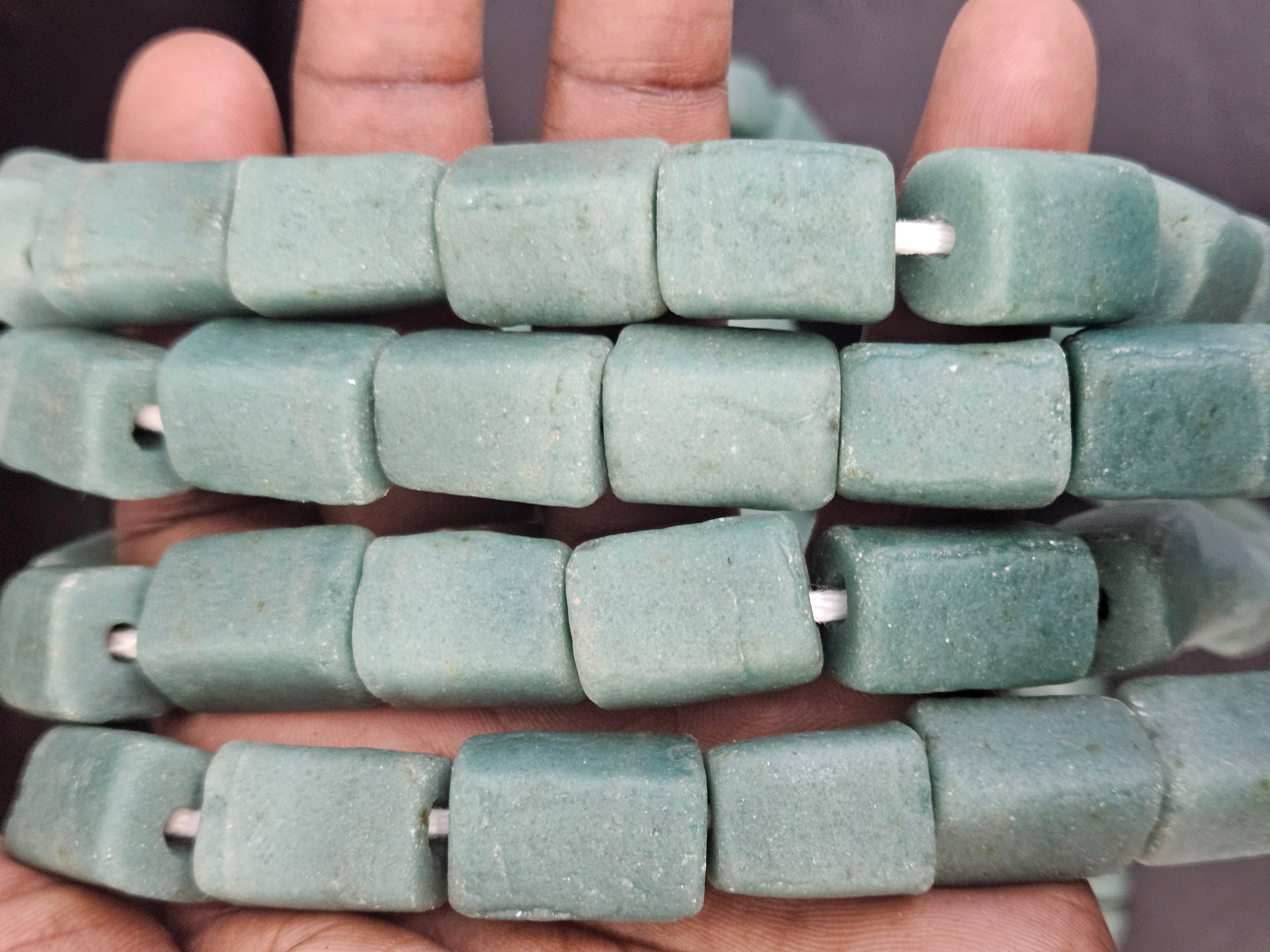 Authentic Sea Glass Aqua Cube Tube Krobo Powdered Glass Beads Handmade in Ghana