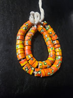 Orange Floral Trade Beads – Multicolor Pattern 8–12 × 14–15mm