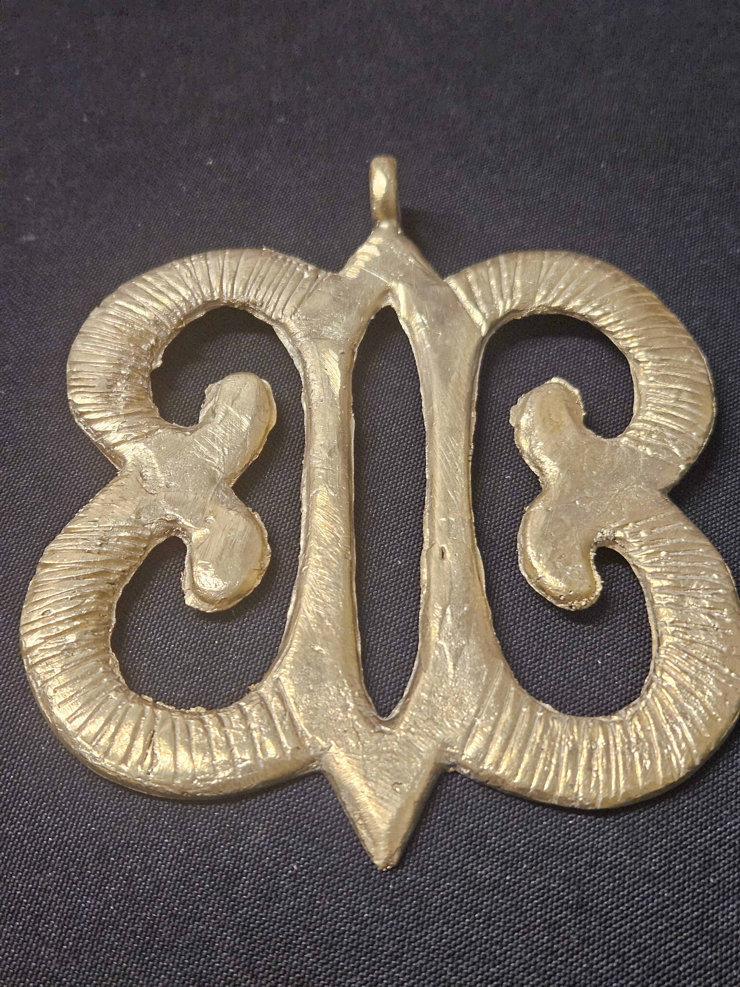 Large Handcrafted Hye Won Hye African Brass Pendant | Authentic Ghana Adinkra Symbol