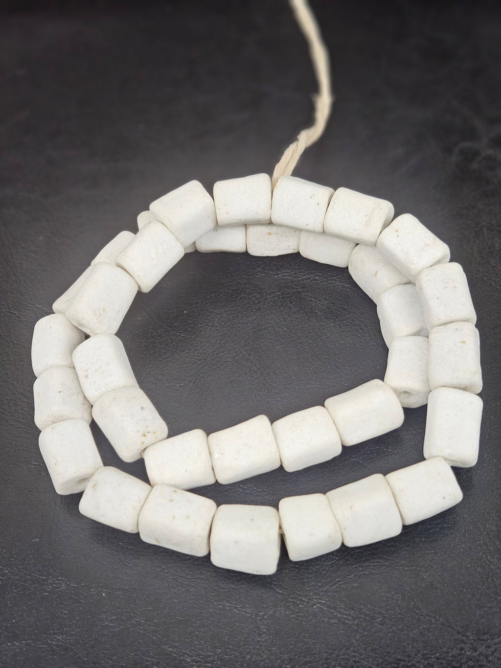 Classic Ivory Cube Tube Krobo Powdered Glass Beads | Handmade Recycled Glass Beads from Ghana | 30–32 Beads
