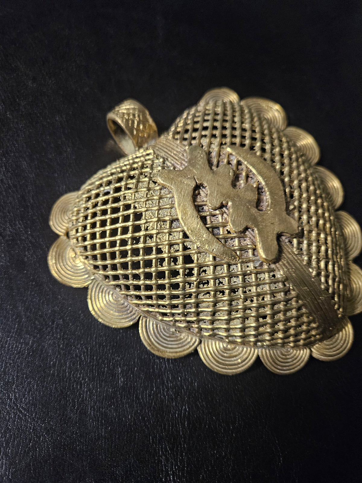 Oversized Gye Nyame Adinkra Symbol Brass Pendant Handmade in Ghana