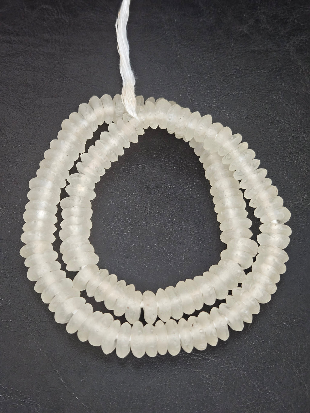 Crystal White Krobo Translucent Recycled Glass Rondelle Beads | Sustainable Handmade Designer Beads