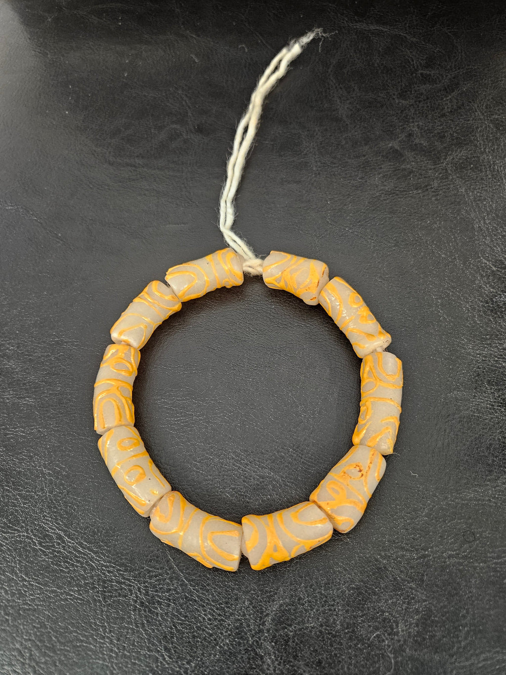 African Glass Beads – Painted Krobo Long Tubes, Frosty White & Gold Beads