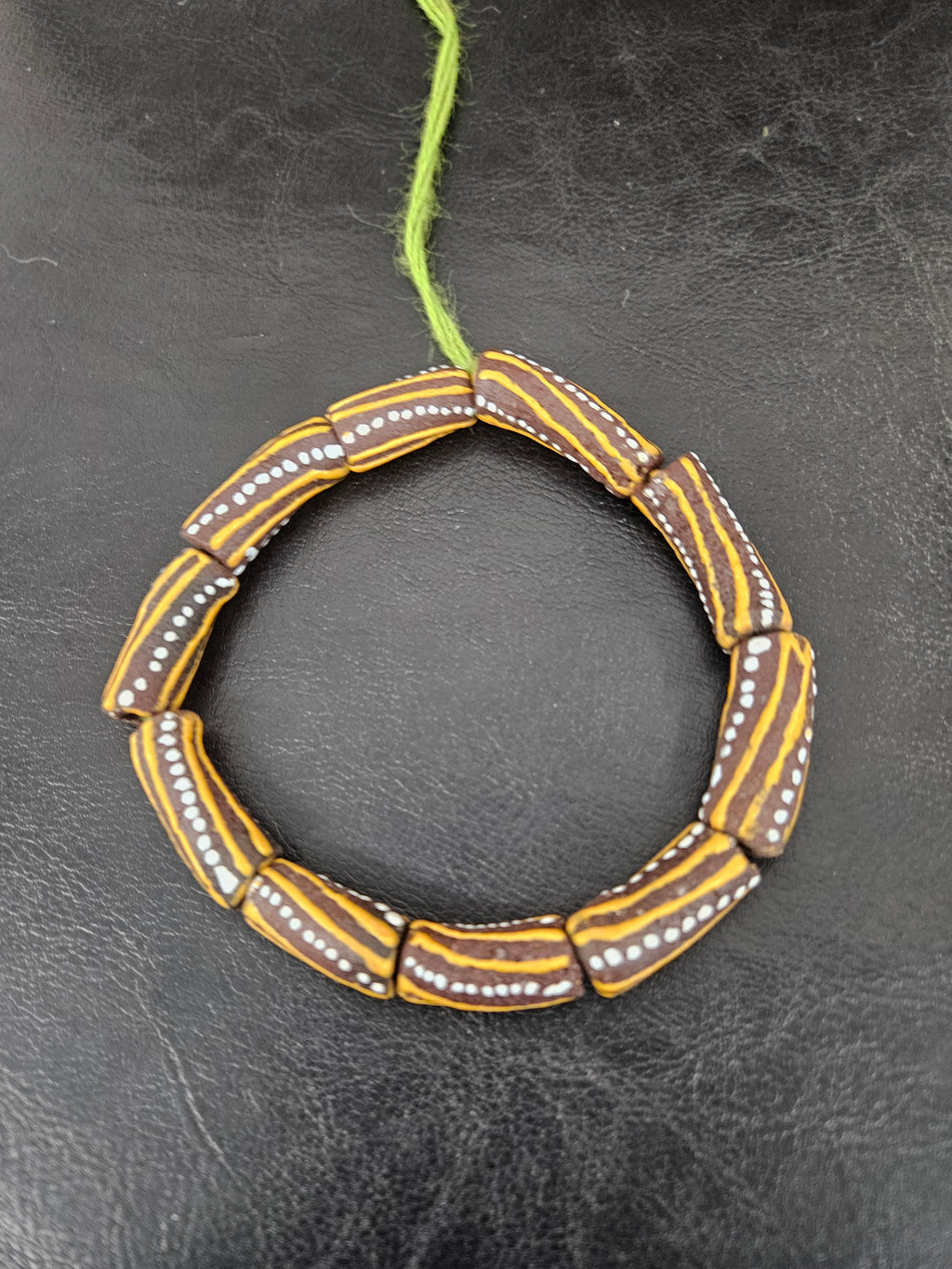 African Glass Beads – Painted Krobo Long Tubes, Brown & Gold