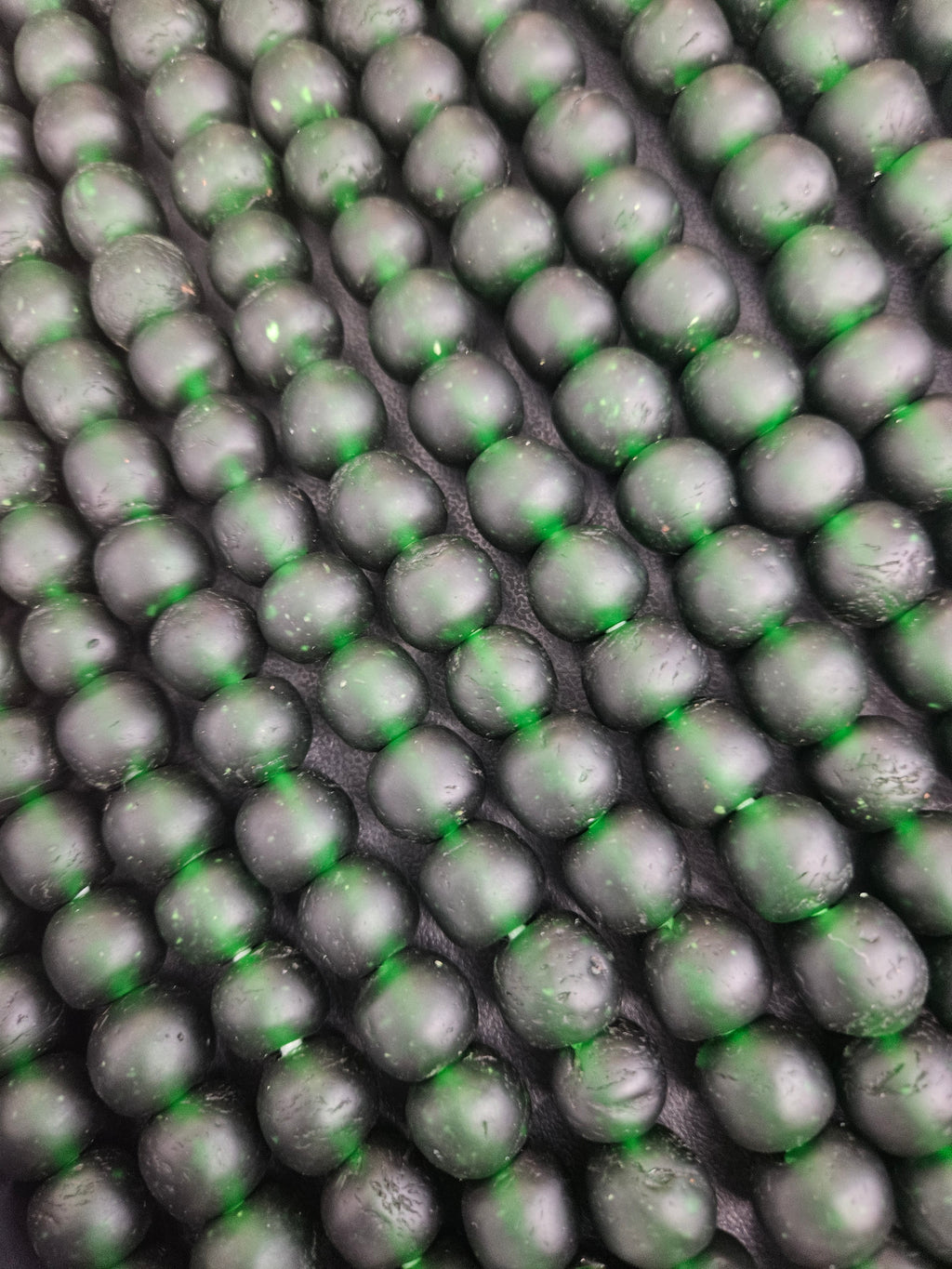 Emerald Frost Krobo Pocket Glass Beads | Handcrafted Ghana Recycled Glass Beads | Translucent Green Artisan Beads