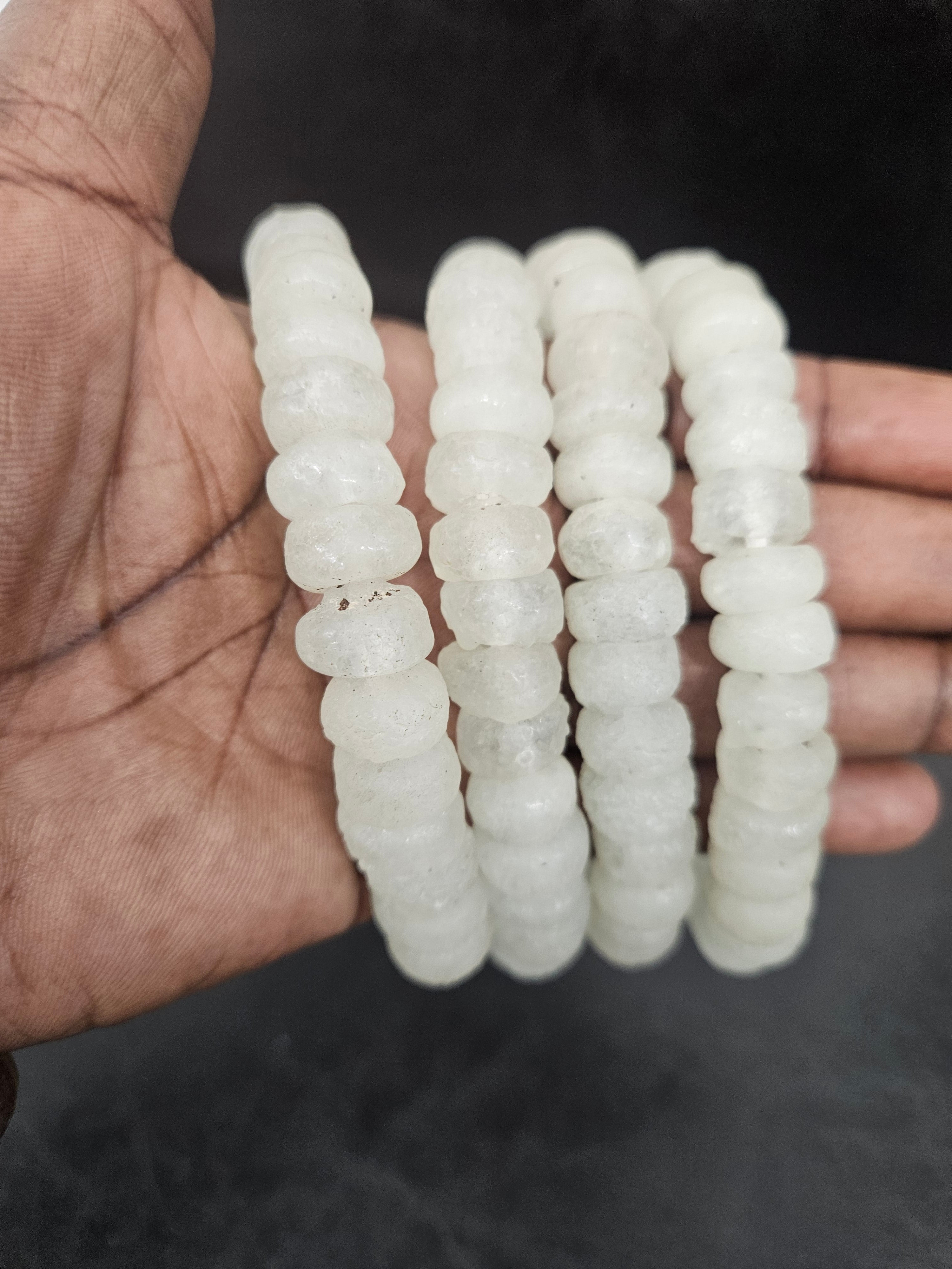 White African Recycled Glass Short Tube Beads – Handmade Krobo Powder Glass Beads, 32–33 Beads